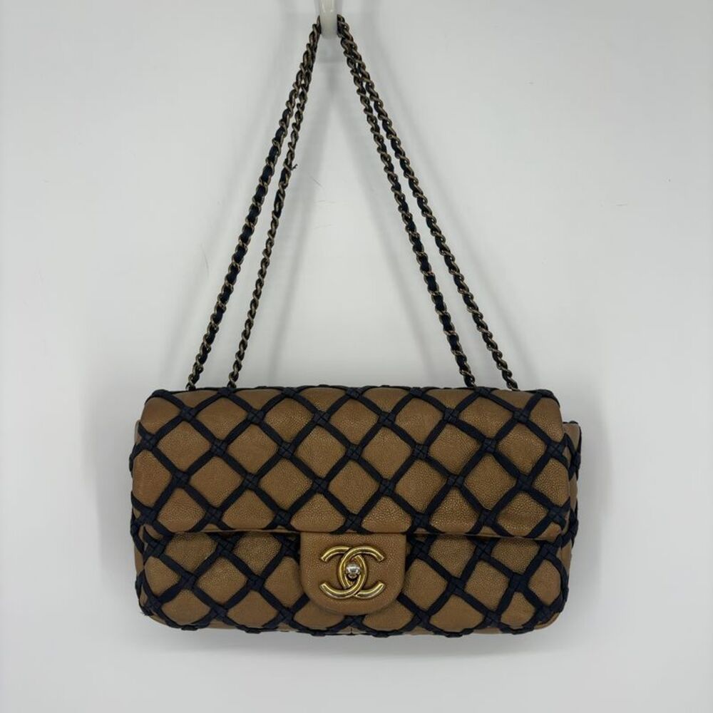 CHANEL Luxury Limited Edition Canebiers Flap Bag with Black Dustbag